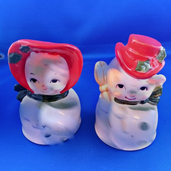 Vintage mid century Lefton Snowman & Snowlady bells set of 2  made in Japan - Picture 1 of 8